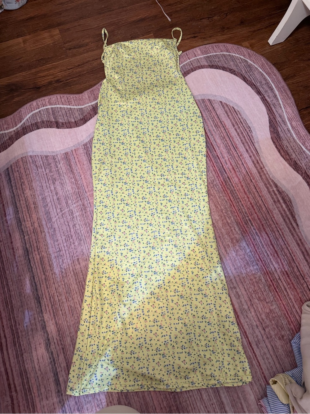 Yellow Floral Slip Dress with Spaghetti Straps